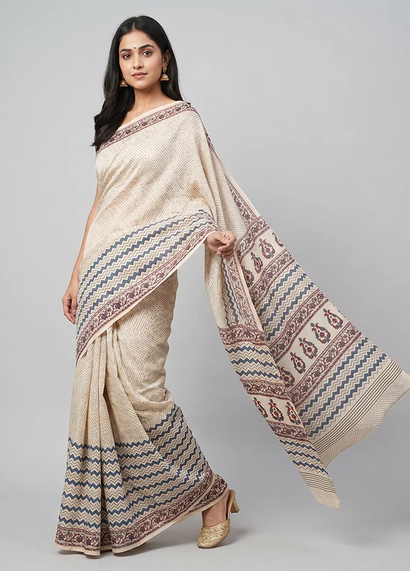 White Modal Silk Saree Without Blouse Piece One Size