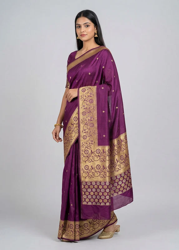 Maroon Dupion Silk Saree With Blouse Piece One Size