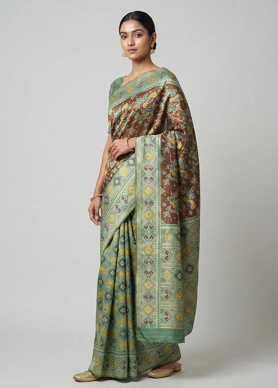 Multicolor Dupion Silk Saree With Blouse Piece One Size