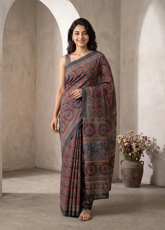 Maroon Modal Silk Saree Without Blouse Piece One Size