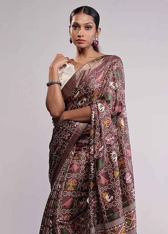 Brown Dupion Silk Saree With Blouse Piece One Size