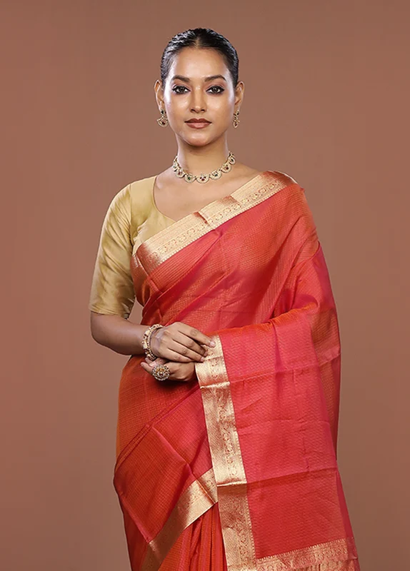 Pink Handloom Kanjivaram Pure Silk Saree With Blouse Piece One Size