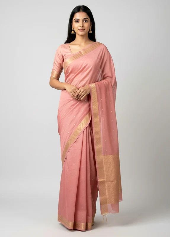 Pink Handloom Kanjivaram Pure Silk Saree With Blouse Piece One Size