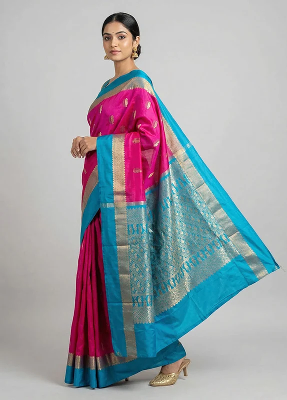 Pink Handloom Kanjivaram Pure Silk Saree With Blouse Piece One Size