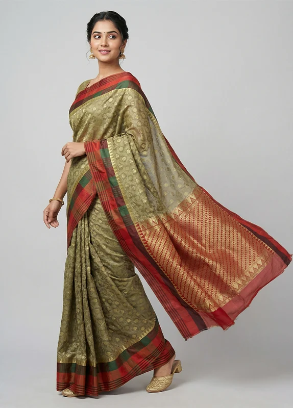 Grey Kanjivaram Silk Saree With Blouse Piece One Size