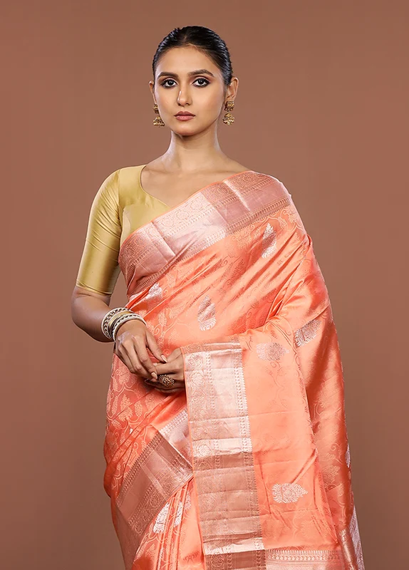 Pink Handloom Kanchipuram Pure Silk Saree With Blouse Piece One Size