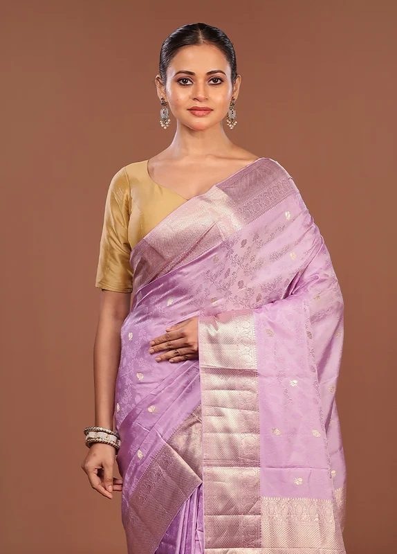 Grey Handloom Kanchipuram Pure Silk Saree With Blouse Piece One Size