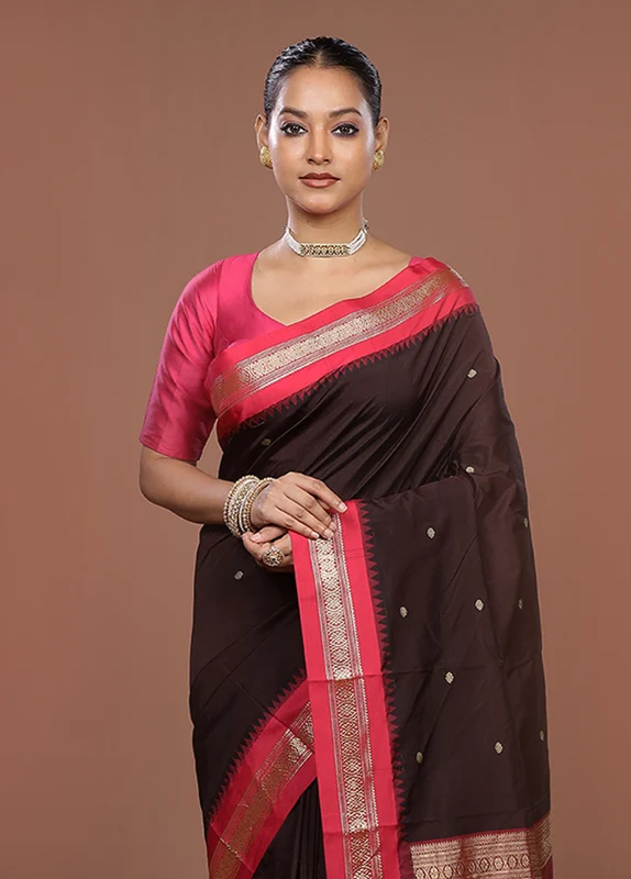 Purple Kanjivaram Silk Saree With Blouse Piece One Size