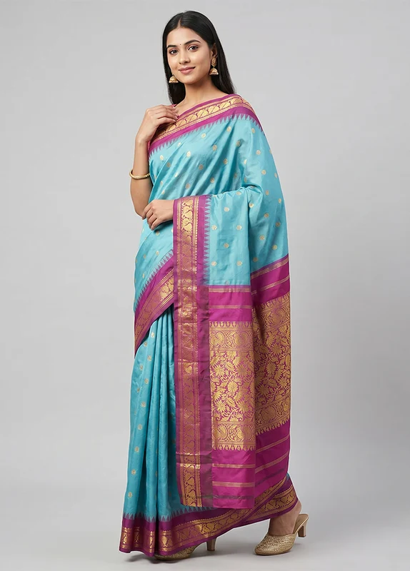 Green Kanjivaram Silk Saree With Blouse Piece One Size