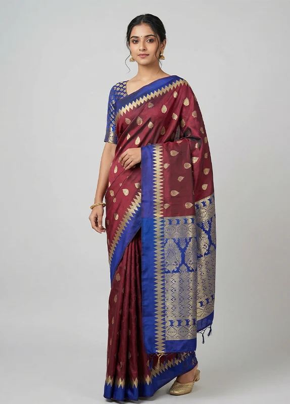 Maroon Kanjivaram Silk Saree With Blouse Piece One Size