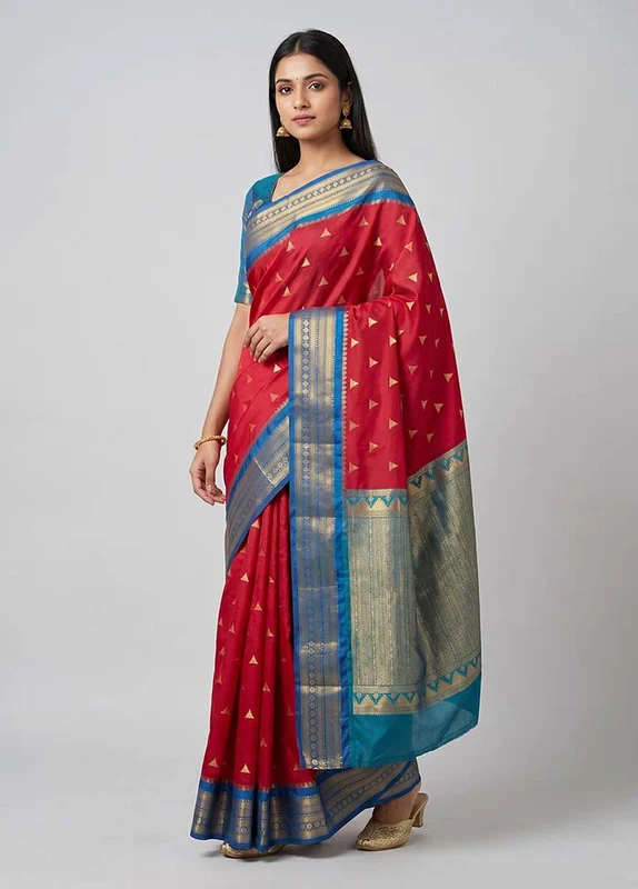 Pink Kanjivaram Silk Saree With Blouse Piece One Size