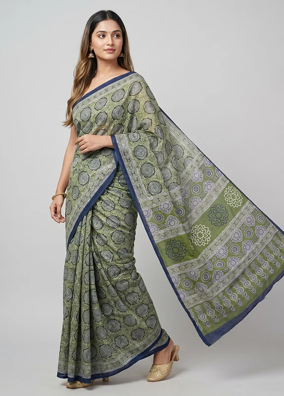 Green Modal Silk Saree Without Blouse Piece One Size