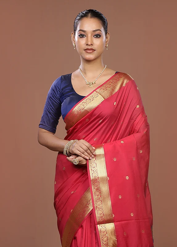 Pink Kanjivaram Silk Saree With Blouse Piece One Size