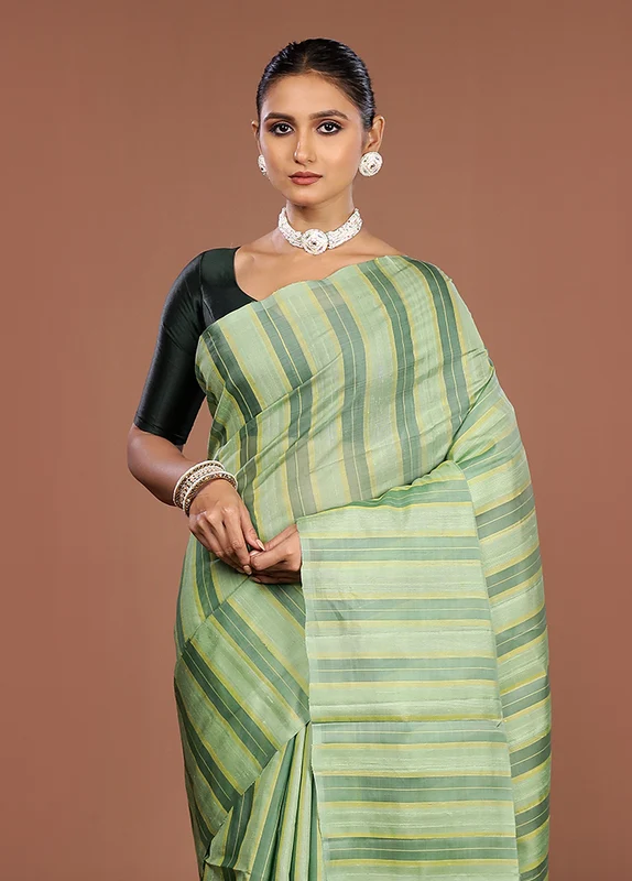 Green Handloom Kanchipuram Pure Silk Saree With Blouse Piece One Size