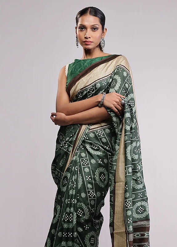 Green Dupion Silk Saree With Blouse Piece One Size