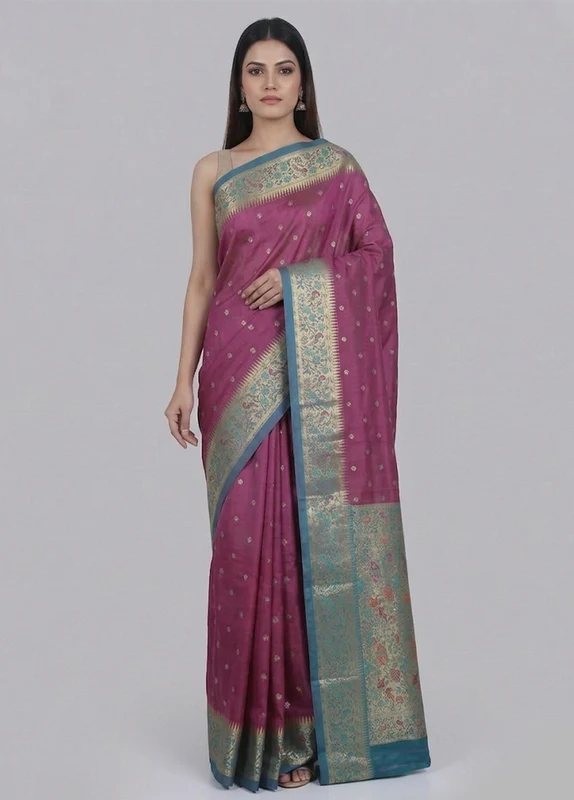 Purple Kanjivaram Silk Saree With Blouse Piece One Size