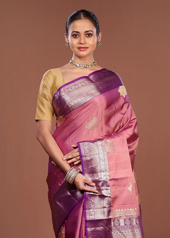 Pink Handloom Kanchipuram Pure Silk Saree With Blouse Piece One Size