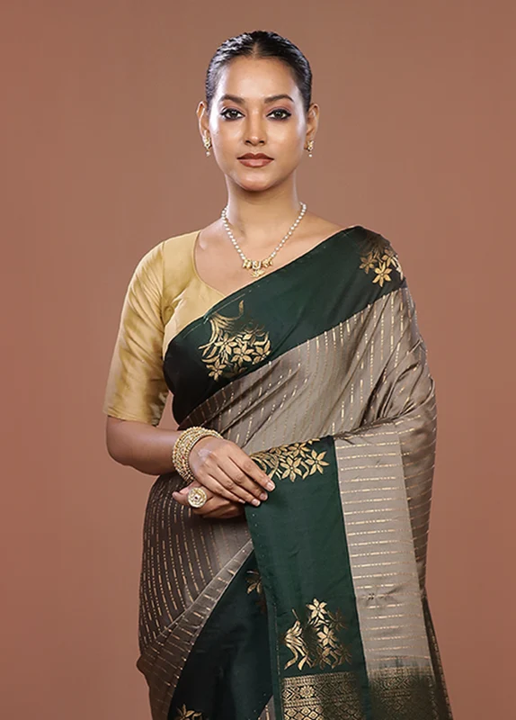 Purple Kanjivaram Silk Saree With Blouse Piece One Size