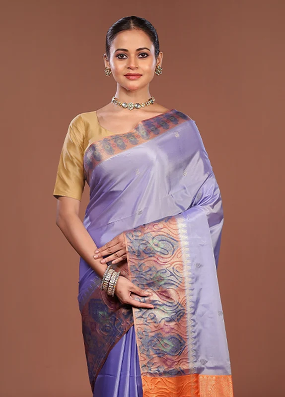 Purple Kanjivaram Silk Saree With Blouse Piece One Size