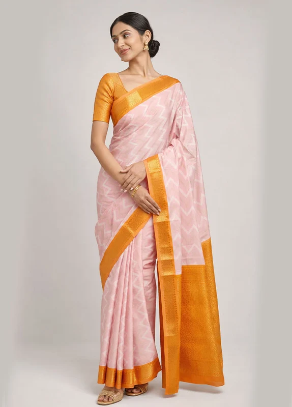 Pink Pure Cotton Saree With Blouse Piece One Size