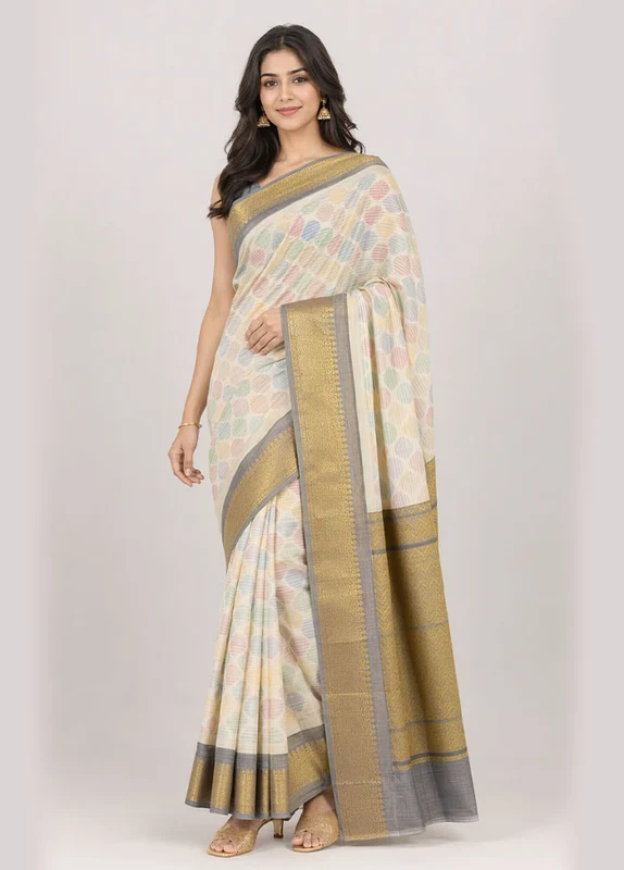Multicolor Pure Cotton Saree With Blouse Piece One Size