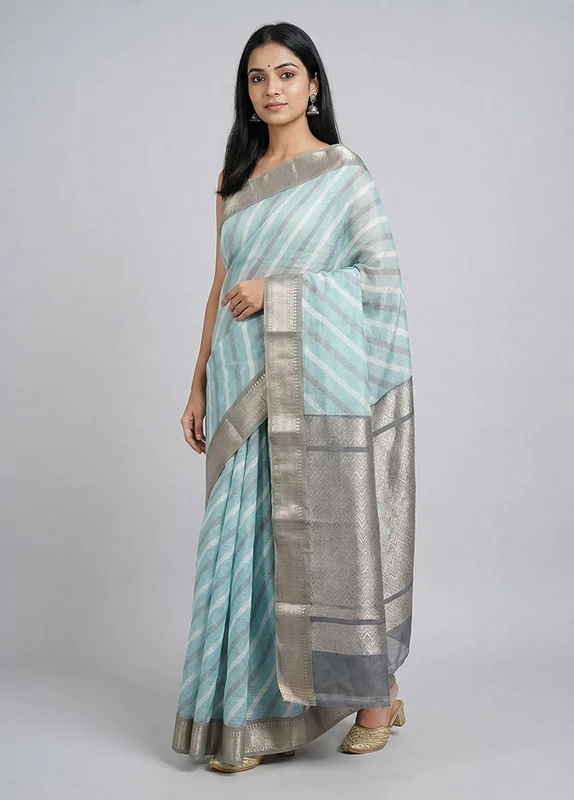 Green Pure Cotton Saree With Blouse Piece One Size