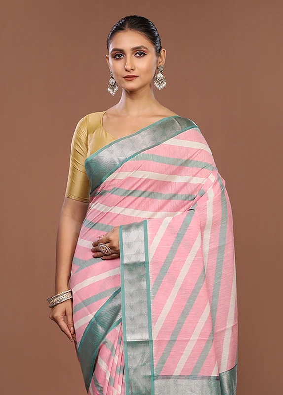 Pink Pure Cotton Saree With Blouse Piece One Size