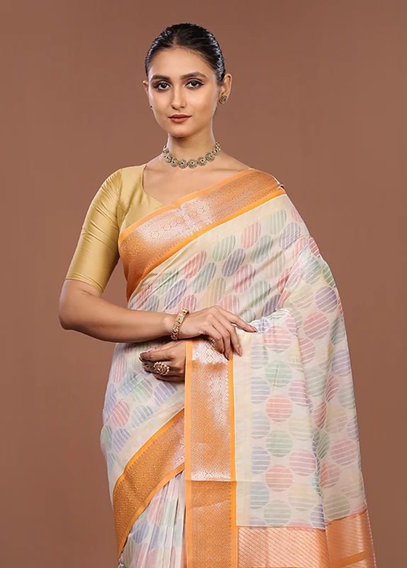 Multicolor Pure Cotton Saree With Blouse Piece One Size