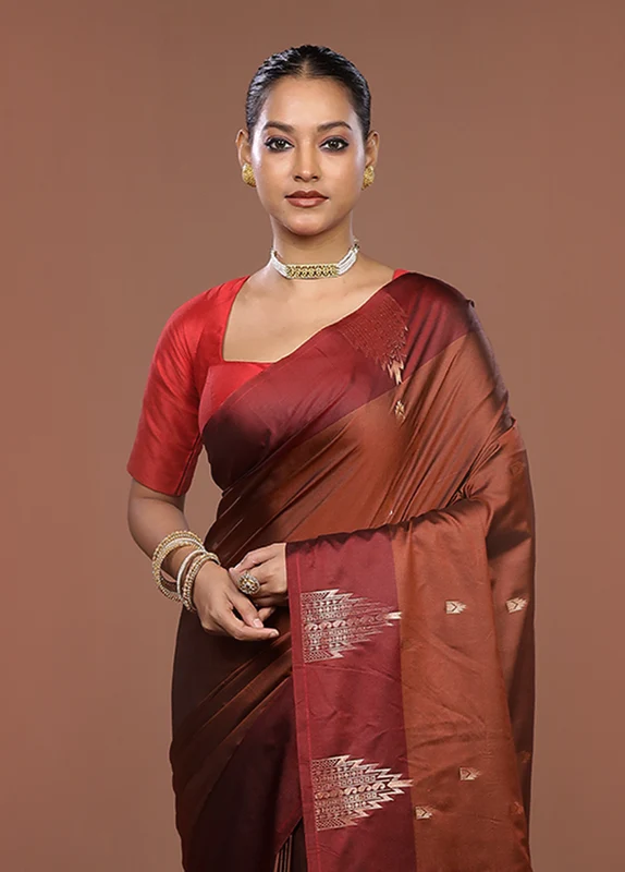 Maroon Kanjivaram Silk Saree With Blouse Piece One Size