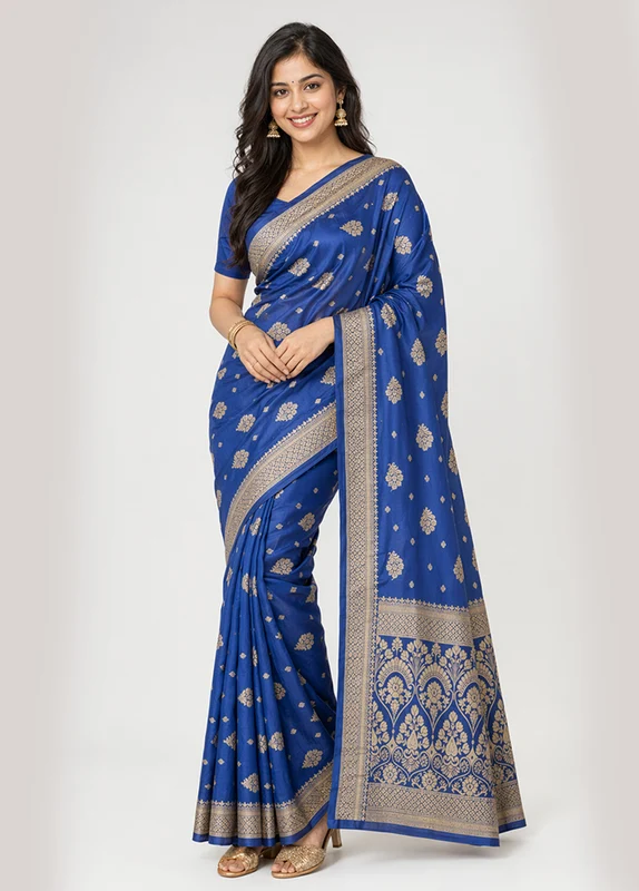 Purple Banarasi Silk Saree With Blouse Piece One Size