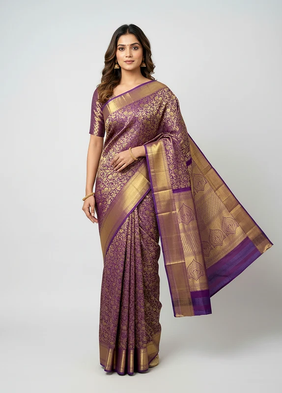 Blue Handloom Kanchipuram Pure Silk Saree With Blouse Piece One Size