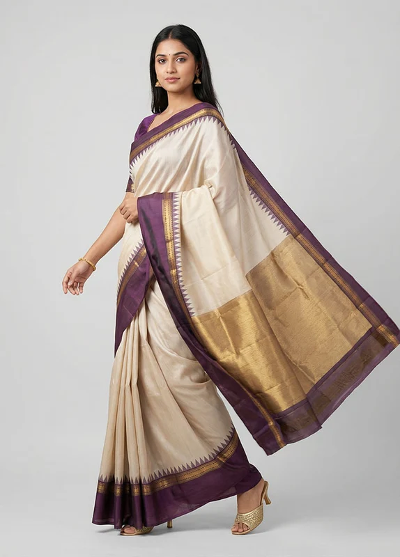 Grey Handloom Kanjivaram Pure Silk Saree With Blouse Piece One Size