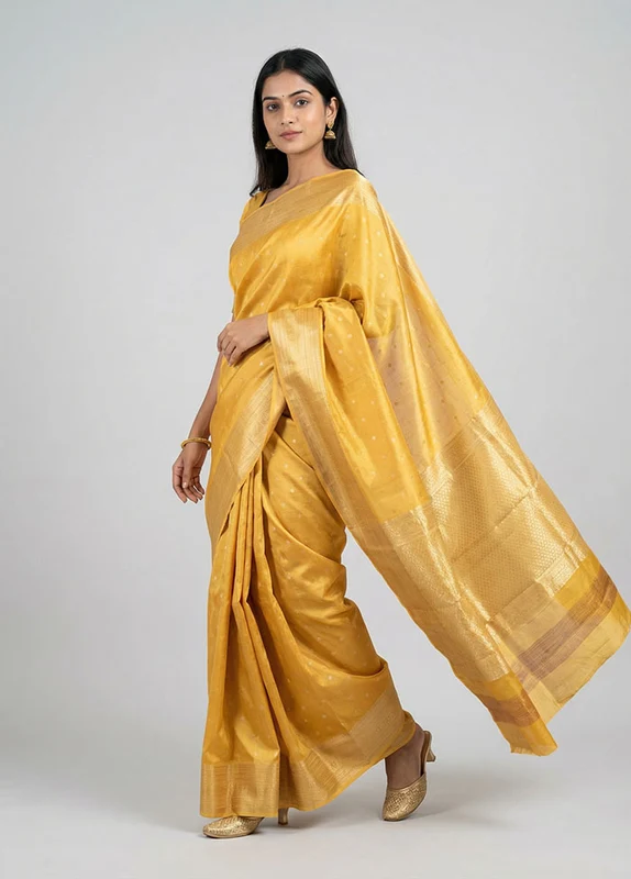 Cream Handloom Kanjivaram Pure Silk Saree With Blouse Piece One Size