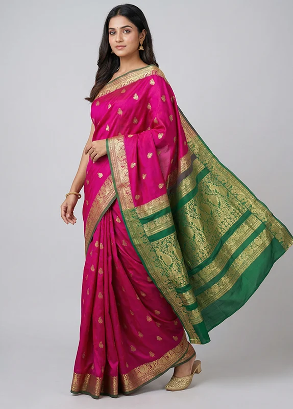 Pink Cotton Saree With Blouse Piece One Size
