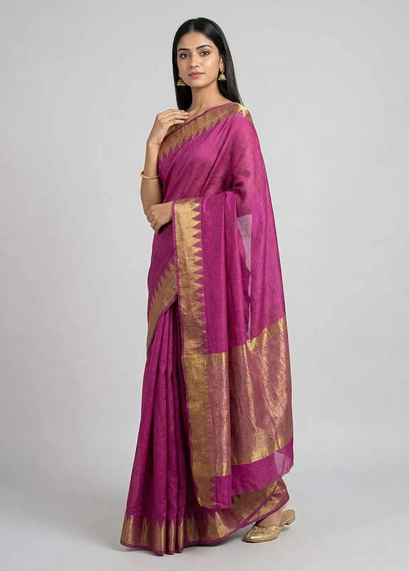 Purple Dupion Silk Saree With Blouse Piece One Size