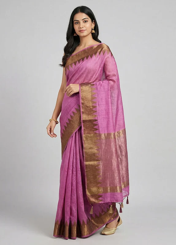 Purple Dupion Silk Saree With Blouse Piece One Size