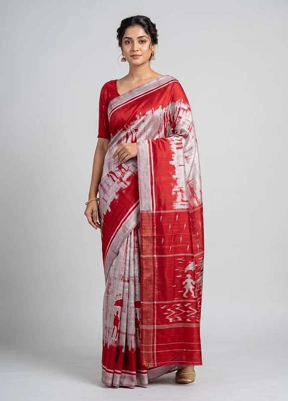 Cream Printed Silk Saree Without Blouse Piece One Size