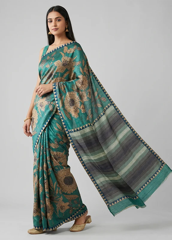 Grey Tussar Silk Saree With Blouse Piece One Size