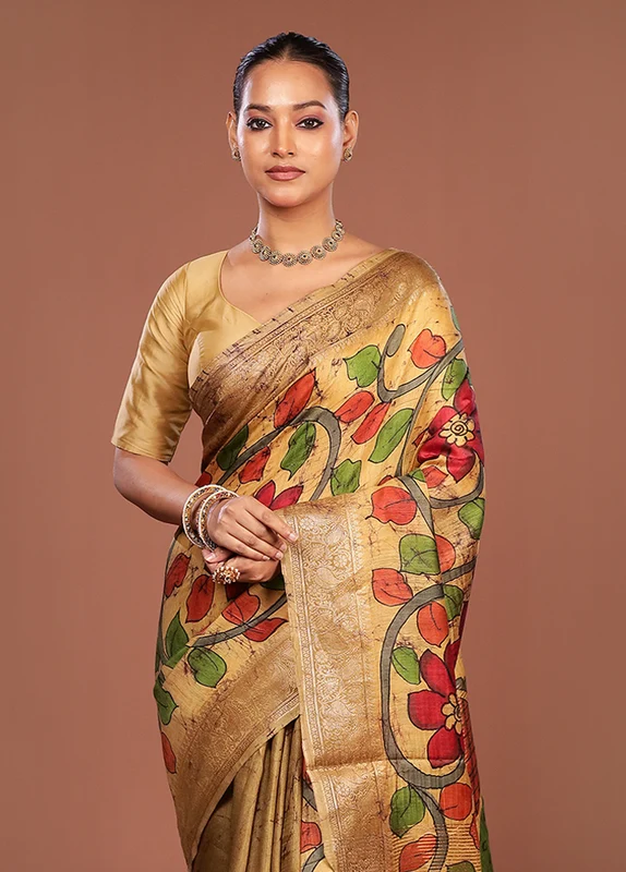 Multicolor Tussar Silk Saree With Blouse Piece One Size