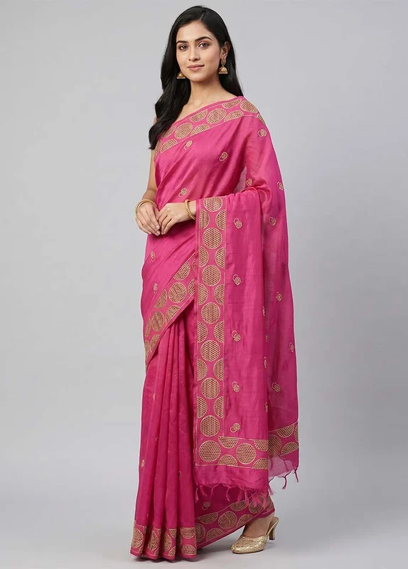 Purple Handloom Tussar Pure Silk Saree With Blouse Piece One Size