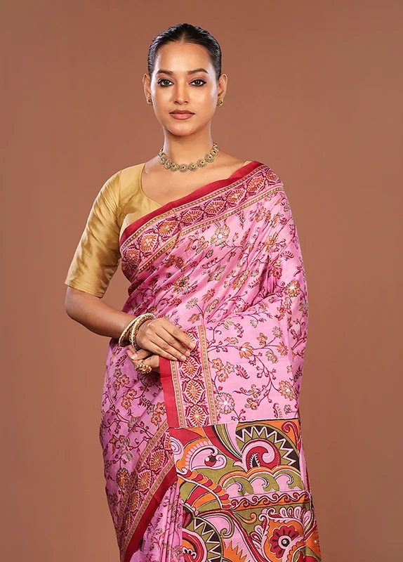 Multicolor Handloom Tussar Pure Silk Saree With Blouse Piece One Size