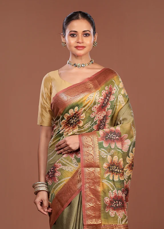 Multicolor Handloom Tussar Pure Silk Saree With Blouse Piece One Size