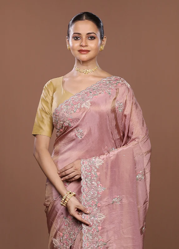 Pink Handloom Chiffon Pure Silk Saree With Blouse Piece One Size
