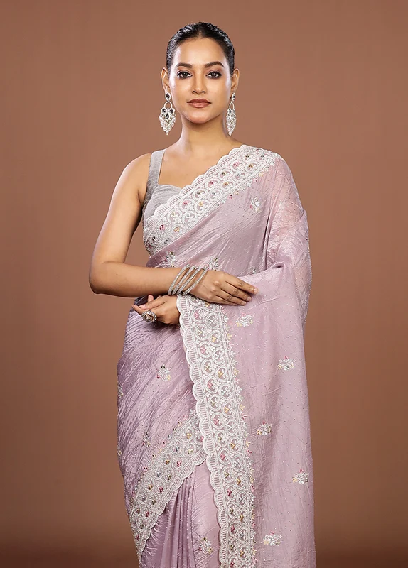 Purple Tissue Silk Saree With Blouse Piece One Size