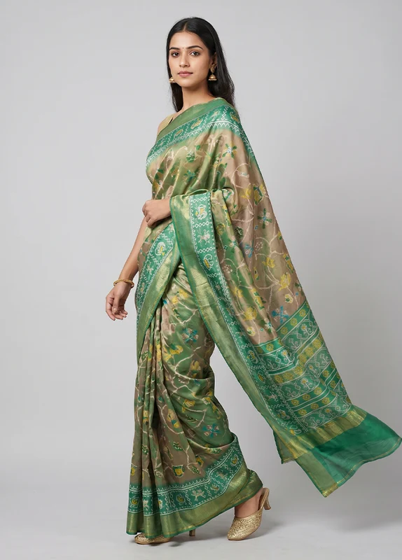 Cream Dupion Silk Saree With Blouse Piece One Size