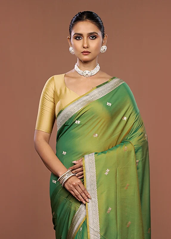 Green Katan Silk Saree With Blouse Piece One Size