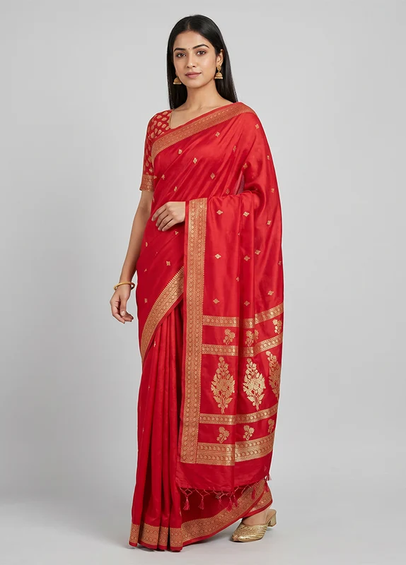 Pink Katan Silk Saree With Blouse Piece One Size