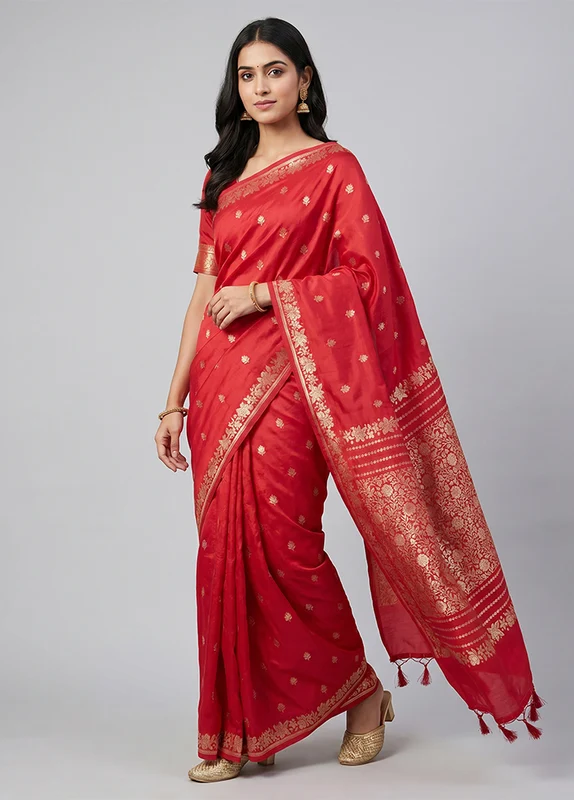 Pink Katan Silk Saree With Blouse Piece One Size