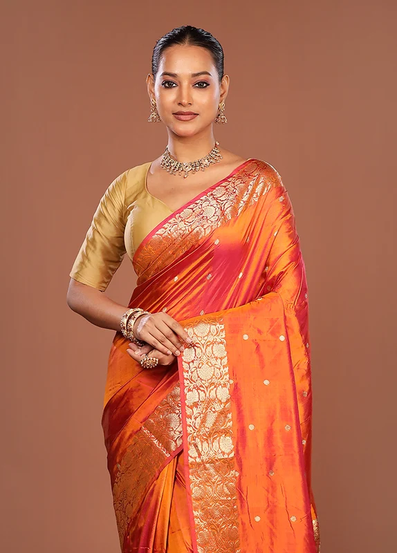 Pink Handloom Katan Pure Silk Saree With Blouse Piece One Size