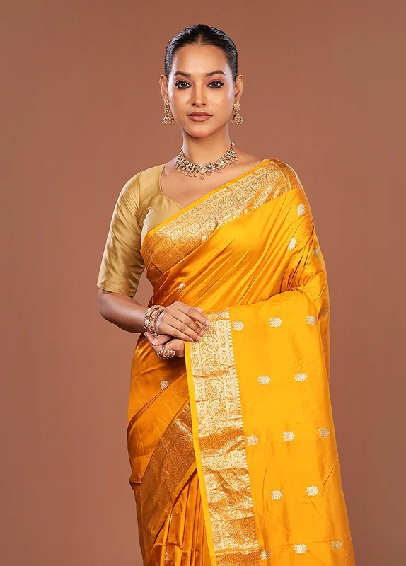 Yellow Handloom Katan Pure Silk Saree With Blouse Piece One Size